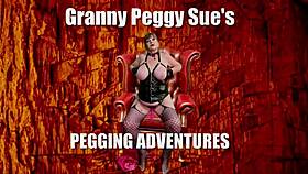 Granny Peggy Sue rides my strapon in this casual fucking session.