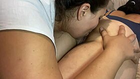 Lesbian gives a massage to sweaty and dirty skin.