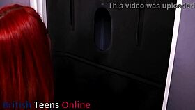 redhead nurse swallows cum at gloryhole in costume