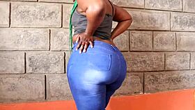 a milf showcases her big bumbum in this neutral presentation, highlighting her ample curves.