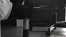 Mistress makes her sub worship her feet in femdom.