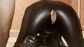 Dominant woman in black latex gets fucked hard and cummed on her ass