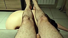 Submissive Blonde Receives Blowjob, Cum Licking from Feet, and Spanking