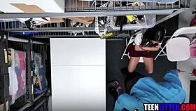 Oh wow, step mom and step daughter threesome fuck mall cop so hard!