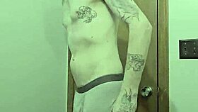 Skinny Girl Strips Naked in Bathroom with Monster Cock