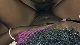 Hairy ebony student gets creampie from boyfriend in college