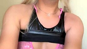 Transsexual shows rich tits and cock