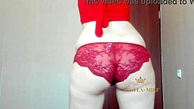 Very Beautiful Milf Shakes Her Huge Ass In Sexy Red Panties On Camera For A Young 18+ Fan Angela-Milf.