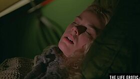 stunning blonde sweats while fingering to orgasm