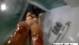 hot pornstar nicole aniston enjoys a steamy shower with blonde big tits masturbation.