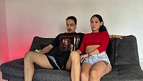 hermanastra latina surprises me while watching a movie, she says, giving sloppy blowjob and cumshot