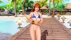 Kasumi teases with her big ass on the beach in close up