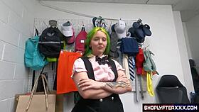 Naughty shoplifting girl in uniform gets her pussy smashed by the security guard
