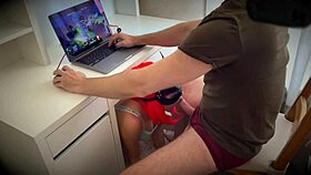 In an unexpected twist during my Dota 2 game, a ginger girl started teasing and then passionately sucked me off until I couldn't focus anymore. It was intense and distracting.