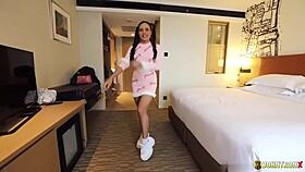 Johntronx Rides Cowgirl with Her Big Tits Bouncing, Petite Waist Twisting in POV No Limits Play.