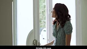 Suggestive hot lesbian threesome with redhead, blonde, and athletic milf exploring each other.