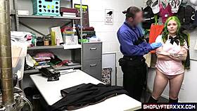 Naughty shoplifting girl in uniform gets her pussy smashed by the security guard