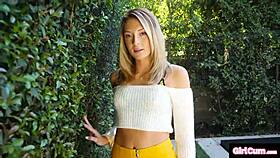 Charlotte Sins' pussy goes wild from fat dick and vibrator while bent over and bound.