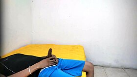 Is young guy jerking off in aunt's room with good cock