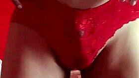 Modelando cachetero rojo de encaje panties dancing?