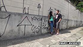 Beautiful latina brunette fucks stranger in favela while husband watches