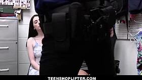 Jasmine and Aria caught shoplifting, threesome with guard?