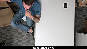 shoplifter teen 18+ with braces gets caught in the garage