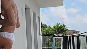 Fucking Tommy Cabrio on Balcony with Neighbors Watching