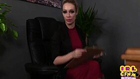 milf in heels sucks and jerks cock close up