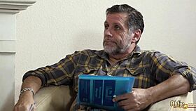 Teens enjoy threesome with old man, swallowing his load.