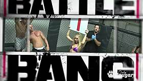 Two horny dudes battle to anal fuck Amy Brookes' ass