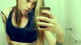 Hot Tranny In Panties And Bra Groping Her Clit While Masturbating Her Cock