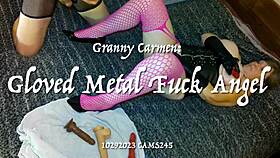 Granny Carmen in gloves bends over for doggystyle fuck with cum and orgasm in hardcore amateur scene