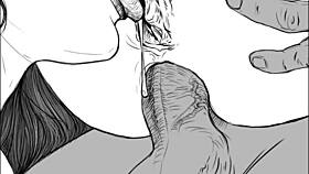 Speed drawing depicts ffm threesome with licking and fucking by artist kramer krameroff