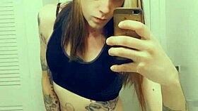 Hot Tranny In Panties And Bra Groping Her Clit While Masturbating Her Cock