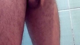 teen jerks off to big cock in bath, imagining facial and cumshot orgasm.