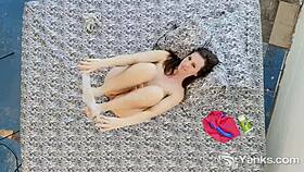 This gorgeous brunette toys her pussy until orgasm