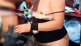 My neighbor surprised me while I was getting dressed to go out, and we ended up chatting closely.