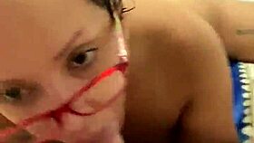 anna maria, the mature latina, delivers an awesome blowjob with her big tits bouncing