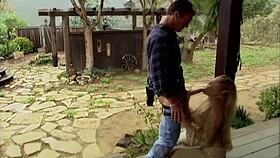 busty julie meadows asks, 'want to fuck my tight ass in fishnets?' while bent over in nature