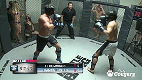 Two horny dudes battle to anal fuck Amy Brookes' ass