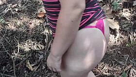 Hot girl fucks guy in park, he cums on ass, she keeps going with cum in mouth