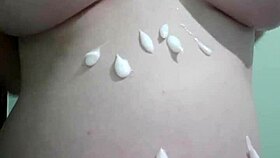 pregnant milf in lingerie gets natural tits massage