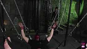 does the brunette use the strapon to make you cum in bdsm?