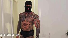 Colombian Tattoo Girl Shakes Ass on Bed