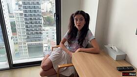 Skinny Brunette Teen Acts Weird and Begs for Rough Doggystyle Fucking with Facial Cumshot