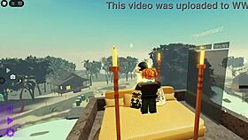 Lucky bacon fucks cute girl after teasing in Roblox