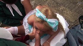 jodi james and stacey saran in cosplay get cunts fucked by two strangers