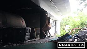 Pretty ebony gives public blowjob in Florida costume