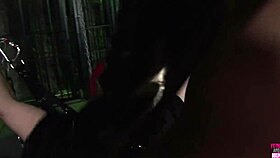 does the brunette use the strapon to make you cum in bdsm?